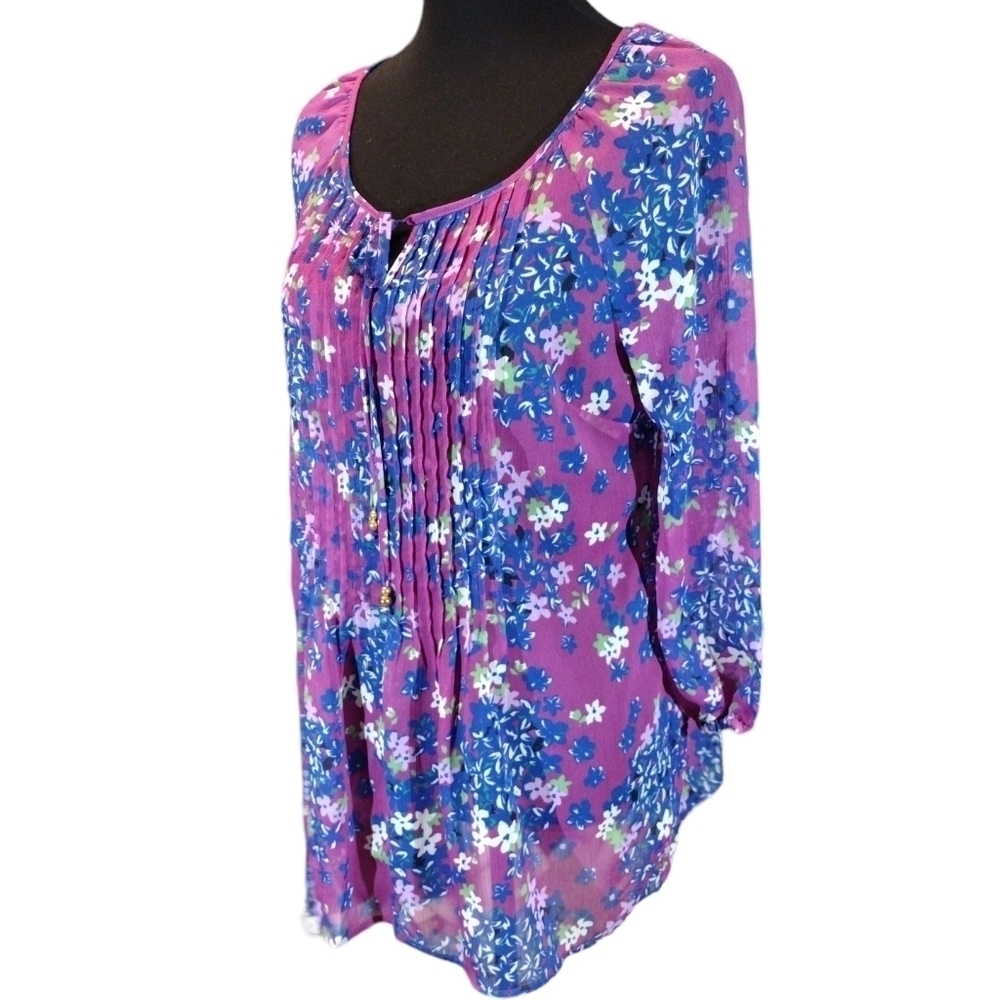CHARTER Club Pleated Sheer Peasant Blouse